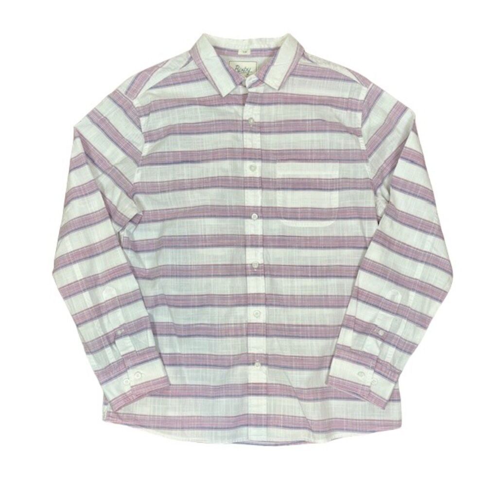 Bixby Men's Cotton Purple and White Stripe Button Shirt "Linen" look Size Medium